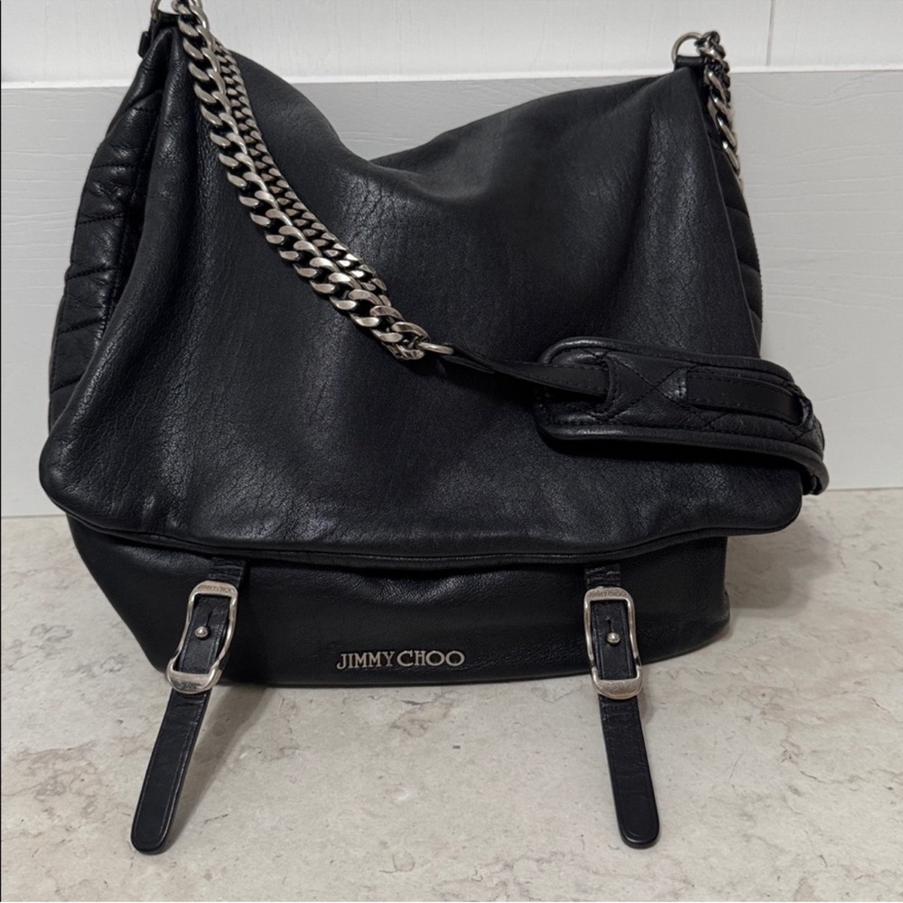 Jimmy Choo Black Leather Shoulder Bag with Silver Hardware, with COA